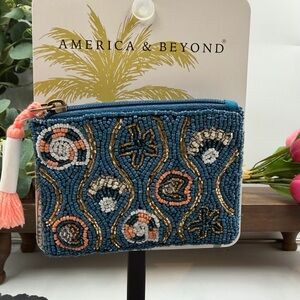 America & Beyond Beaded Coin Purse Coastal Shell Starfish Zip Pouch Tassel